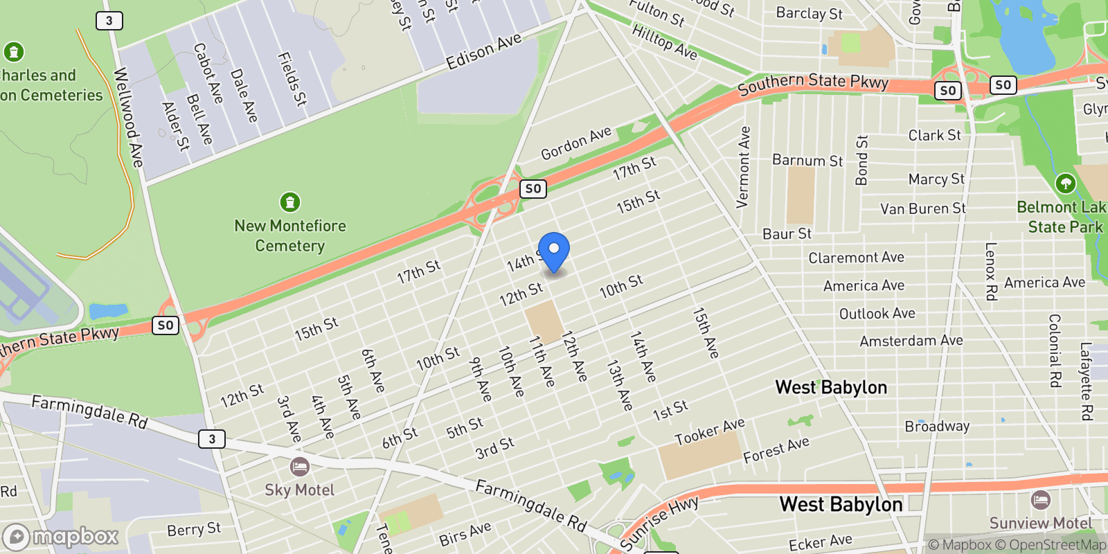 Map showing 1212 12th Street, West Babylon, NY 11704, West Babylon, New York, United States.