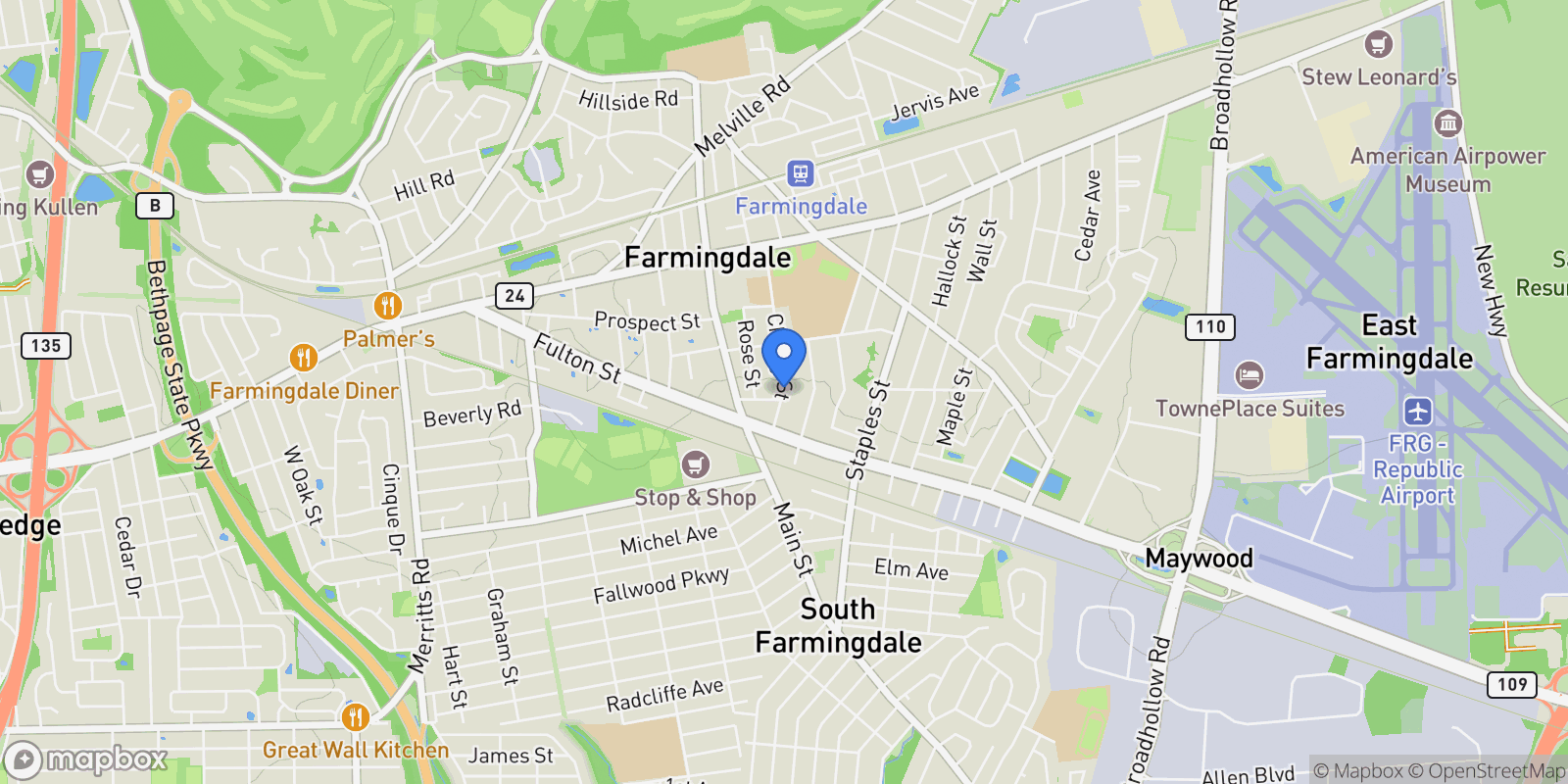 Map showing 27 Beverly Road, Farmingdale, NY 11735, West Babylon, New York, United States.