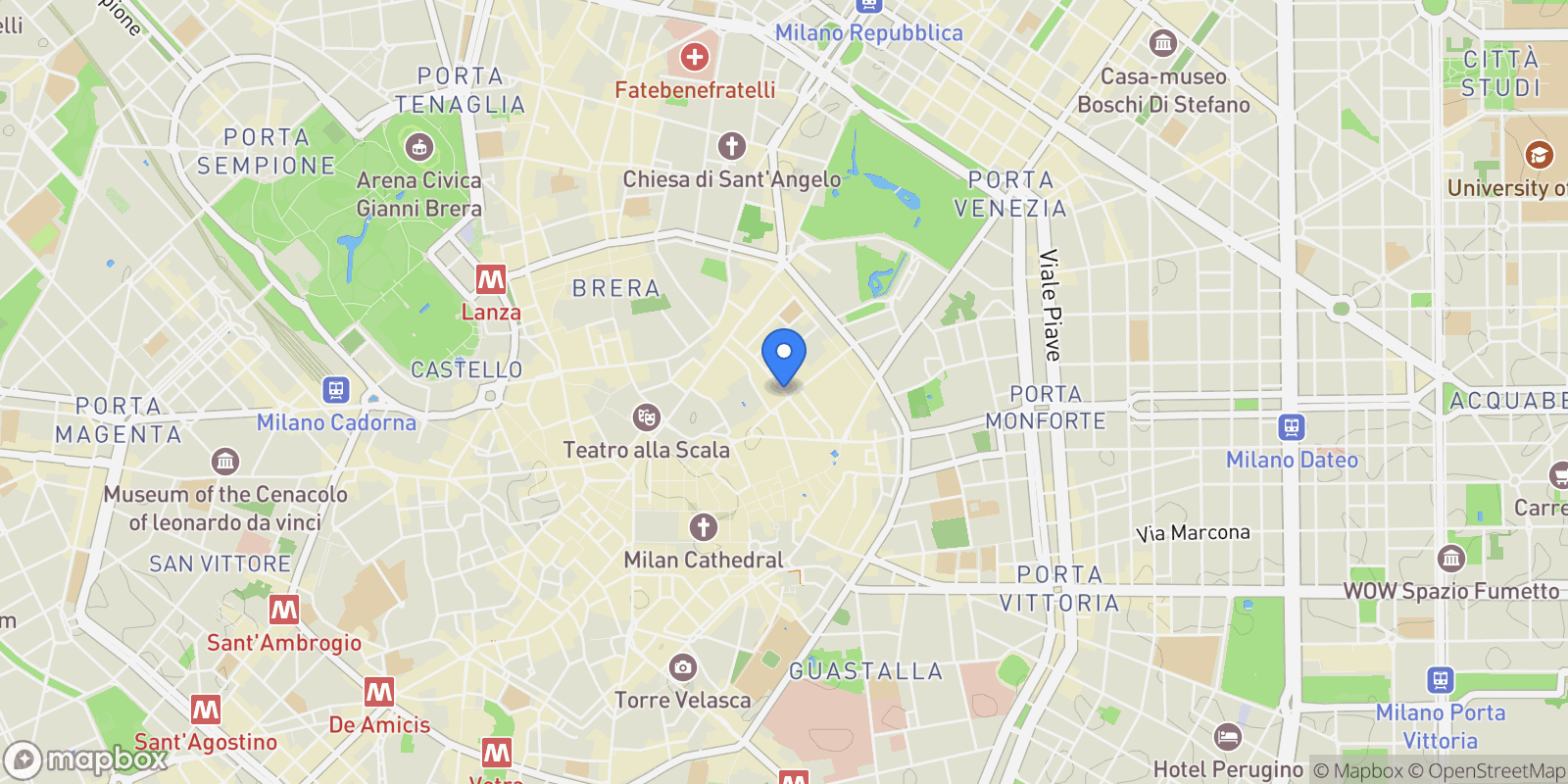 Map showing Via Monte Napoleone, 20121 Milano MI, Italy, Milan, Lombardy, Italy.