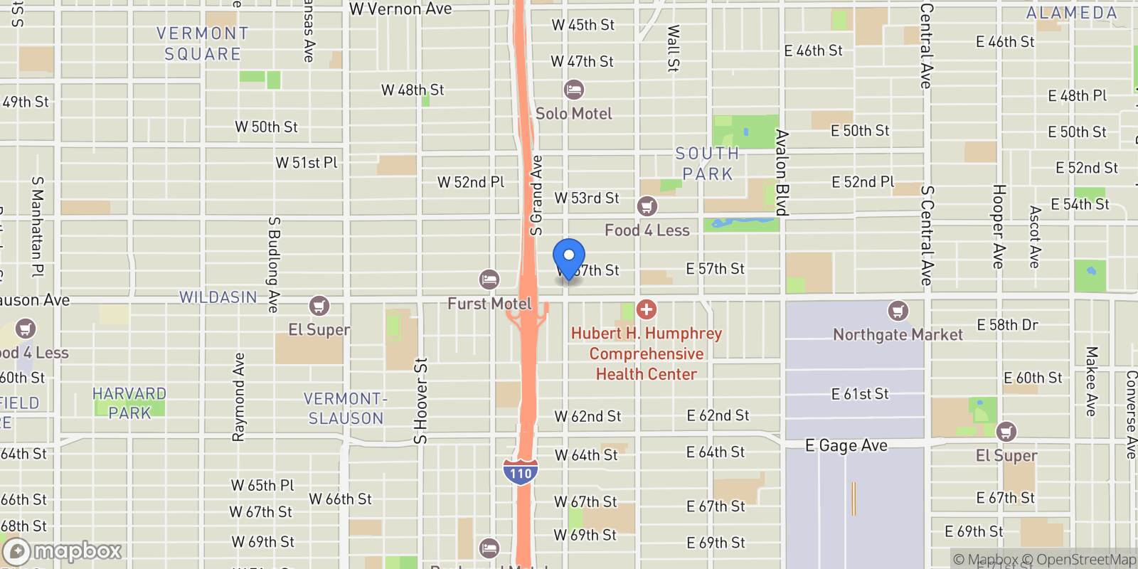 Map showing 5734 S Broadway, Los Angeles, California, United States.