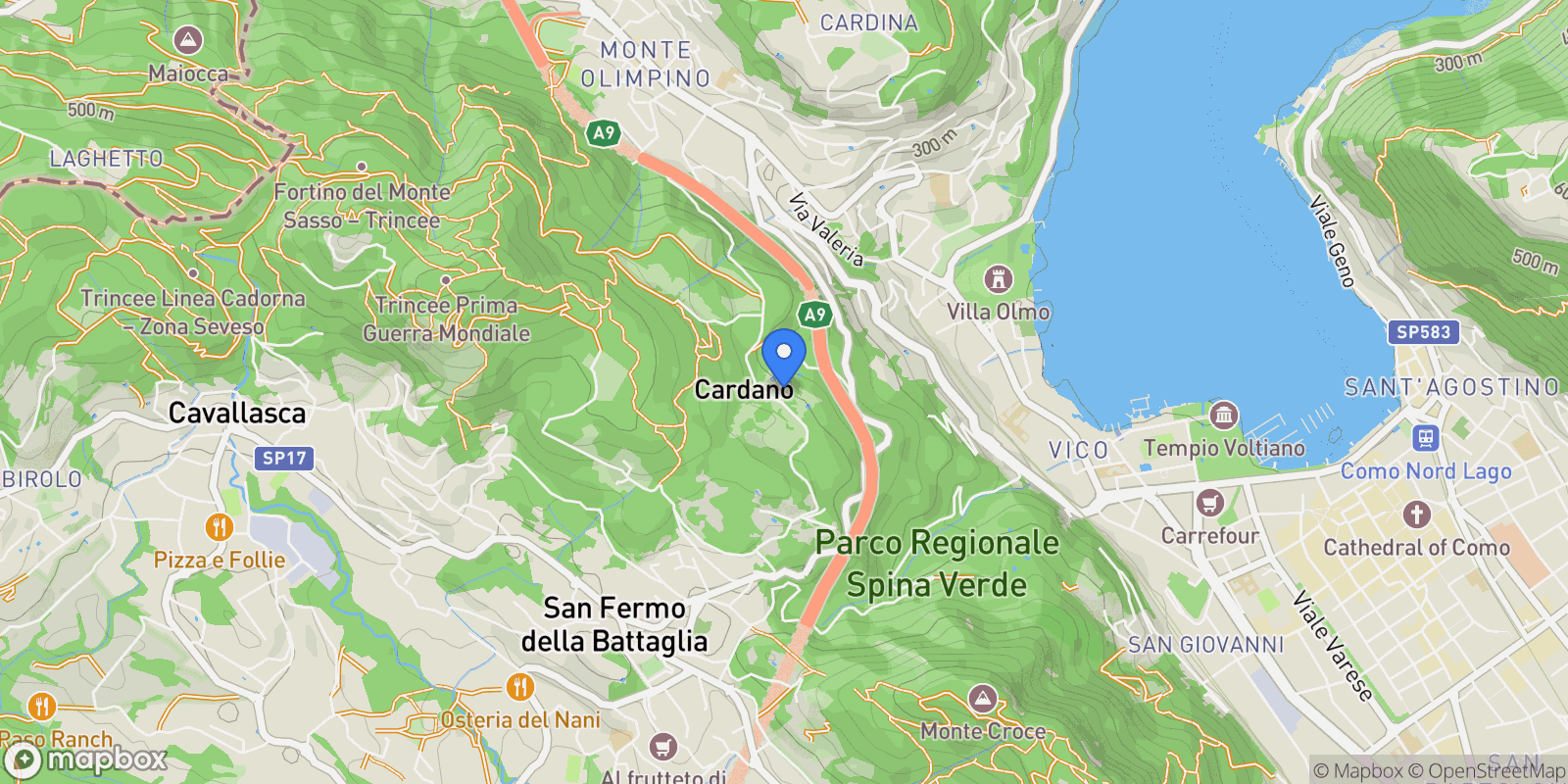 Map showing Via Cardano, 55, Como, Lombardy, Italy.