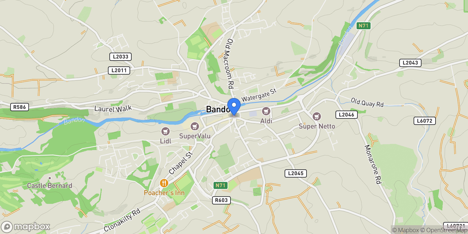 Map showing Bandon, Co. Cork, Ireland, Bandon, County Cork, Ireland.