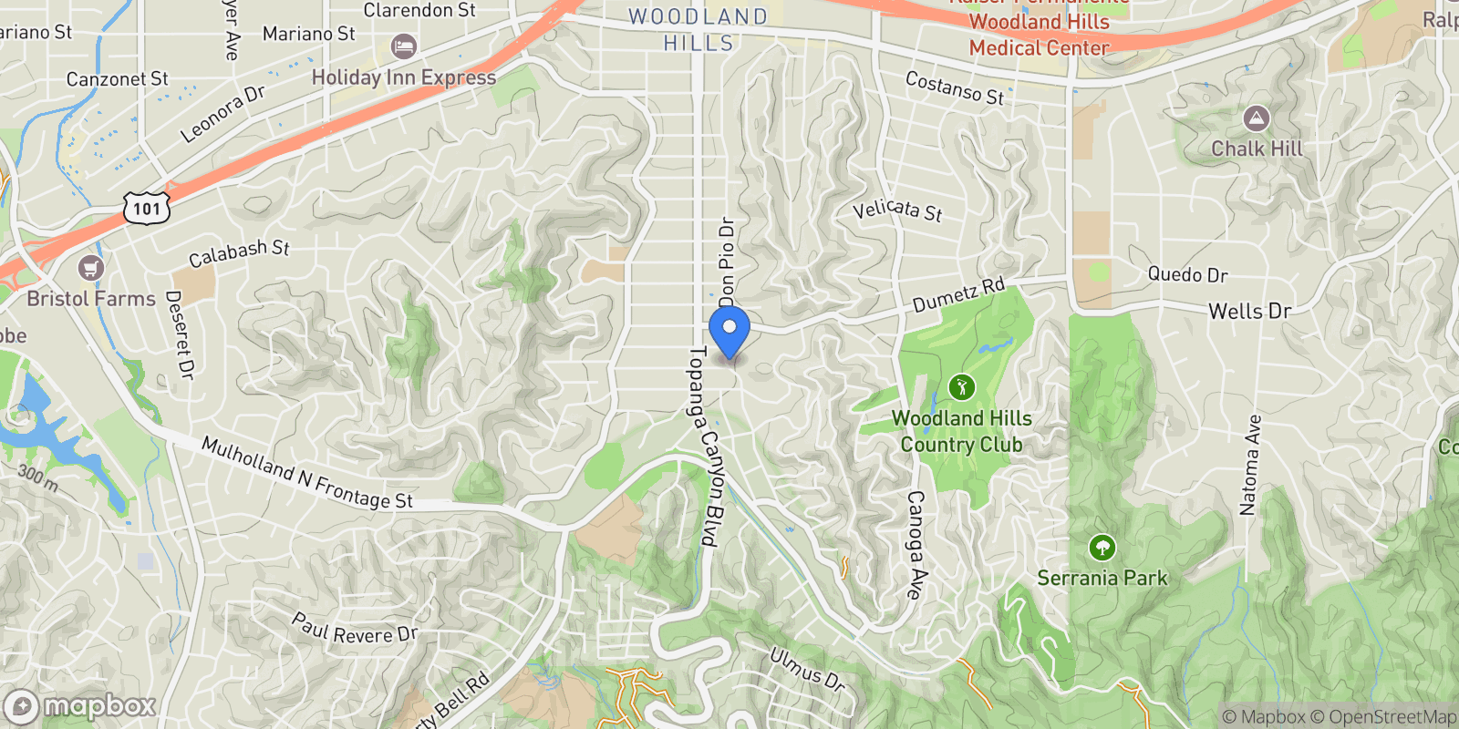 Map showing 4841 Don Pio Drive, Los Angeles, California, United States.
