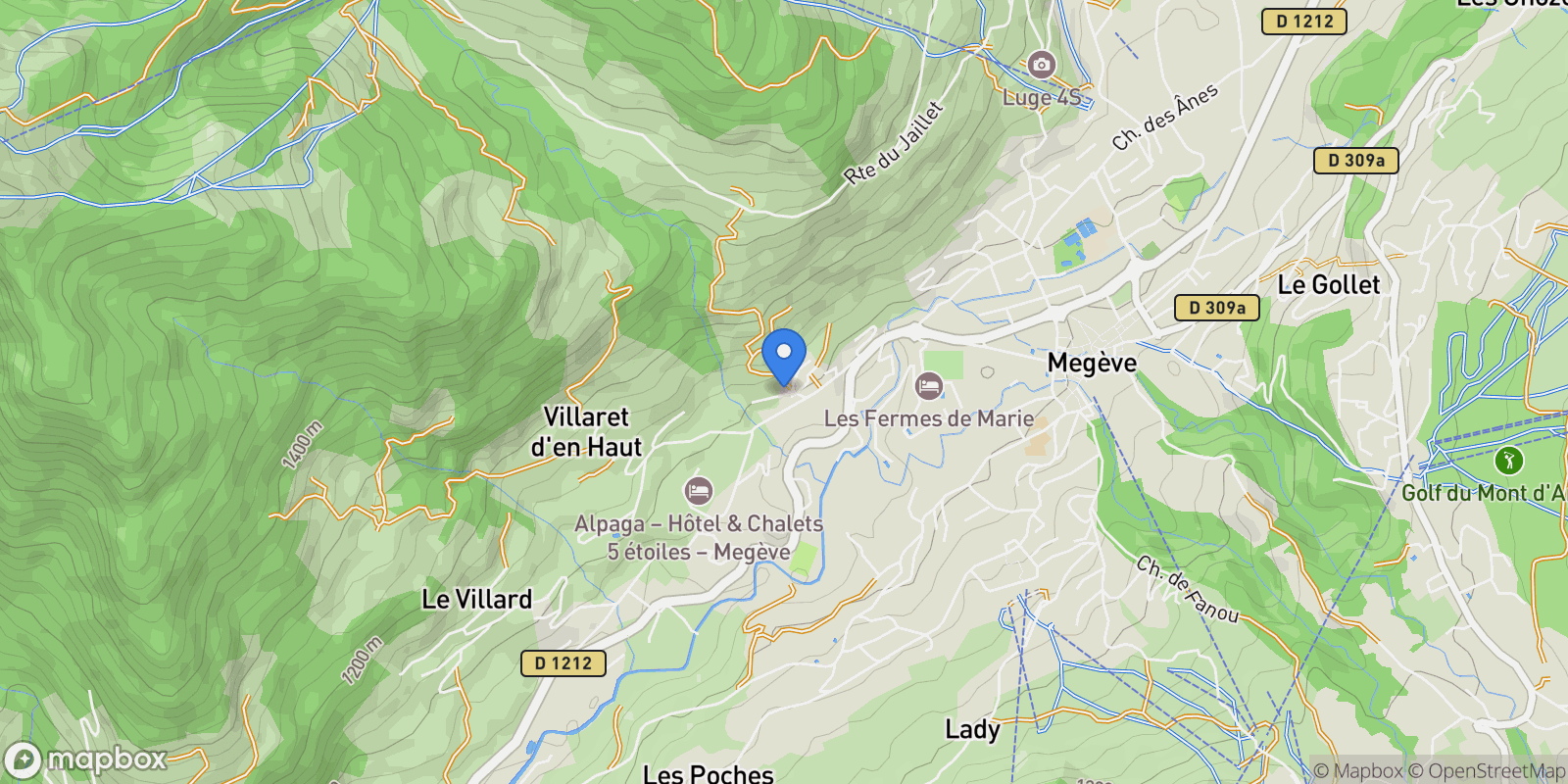 Map showing Megève, Auvergne-Rhône-Alpes, France.