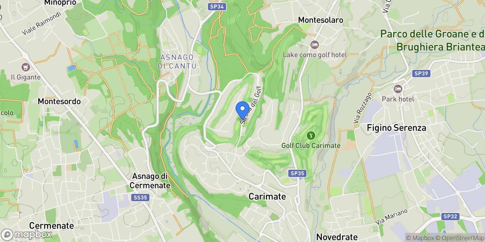 Map showing via al golf, Carimate, Lombardy, Italy.