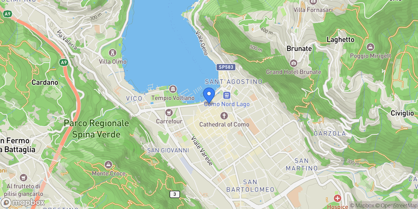 Map showing piazza cavour, Como, Lombardy, Italy.