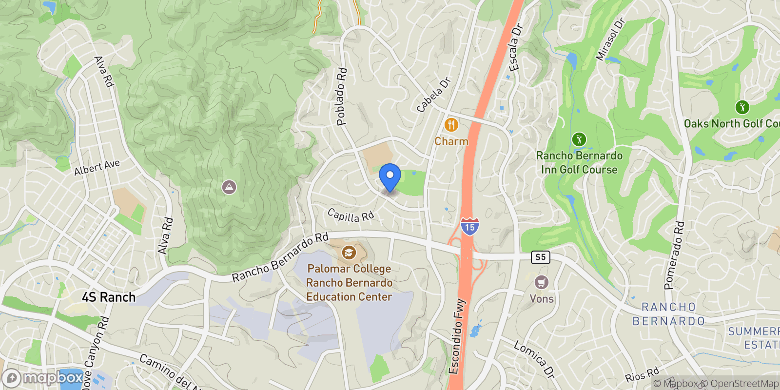 Map showing 11364 Poblado Road , San Diego, CA 92127, Rancho Santa Fe, California, United States.