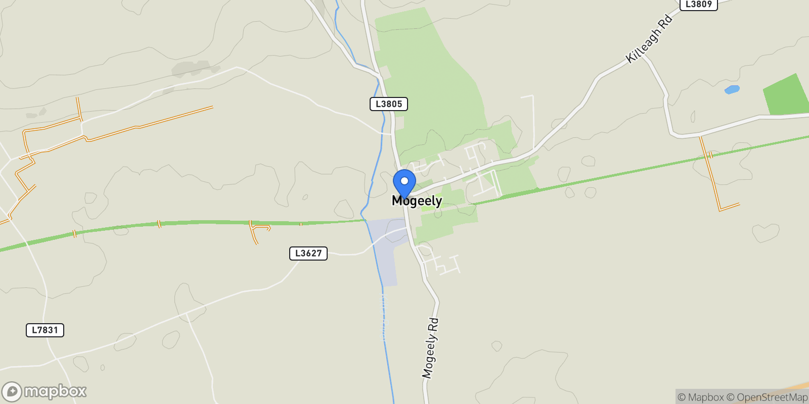 Map showing Mogeely, Co. Cork, Ireland, Mogeely, County Cork, Ireland.