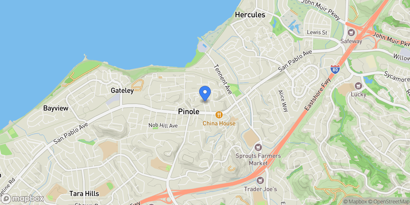 Map showing 521 Laurel Ave, Pinole, California, United States.