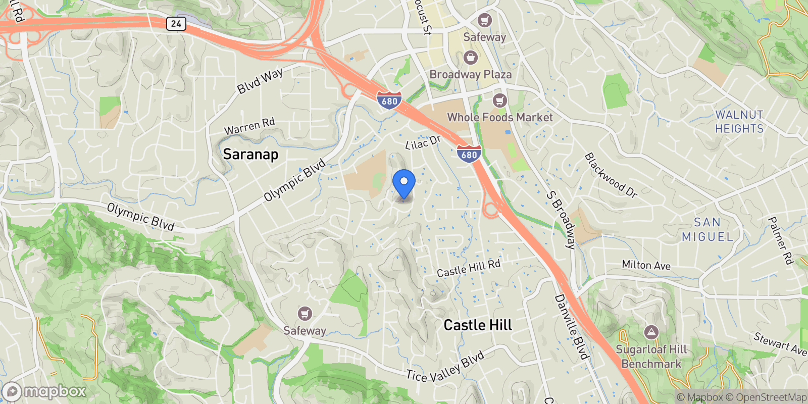 Map showing 110 Twin Peaks Drive, Walnut Creek, California, United States.