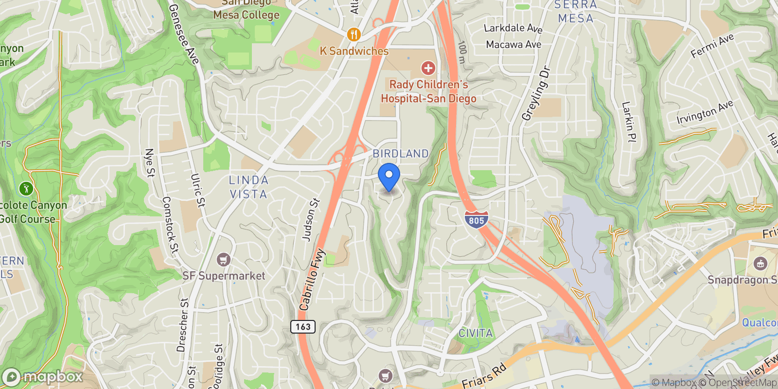 Map showing 2614 Pheasant Drive , San Diego, CA 92123, San Diego, California, United States.