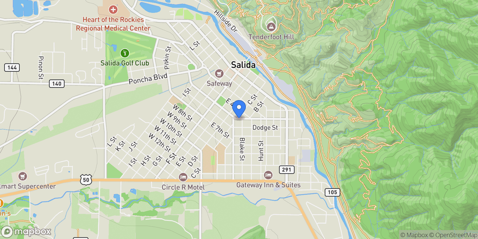 Map showing 135 Park Avenue, Salida, CO 81201, Salida, Colorado, United States.