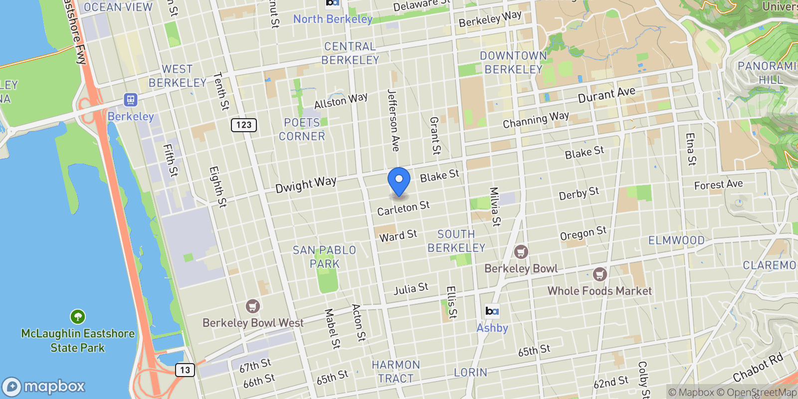 Map showing 1612 Parker St, Berkeley, California, United States.