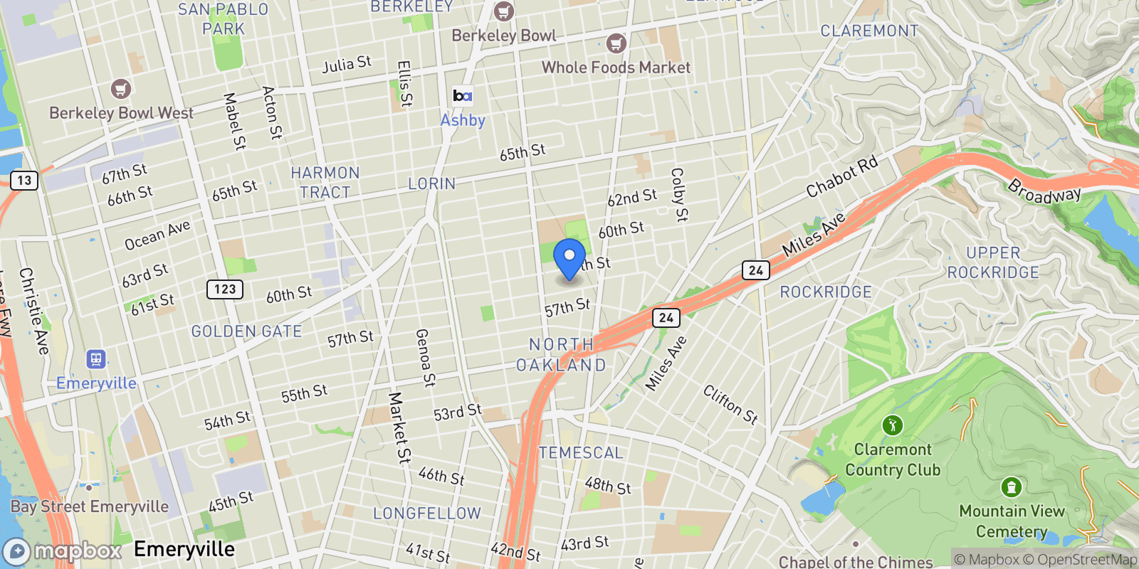 Map showing 558 58th St, Oakland, California, United States.