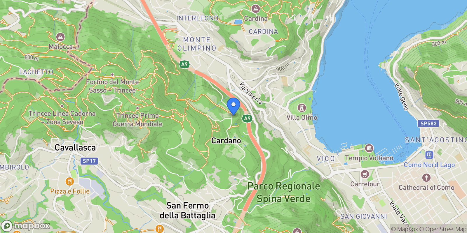 Map showing Via Cardano 33/35, Como, Lombardy, Italy.