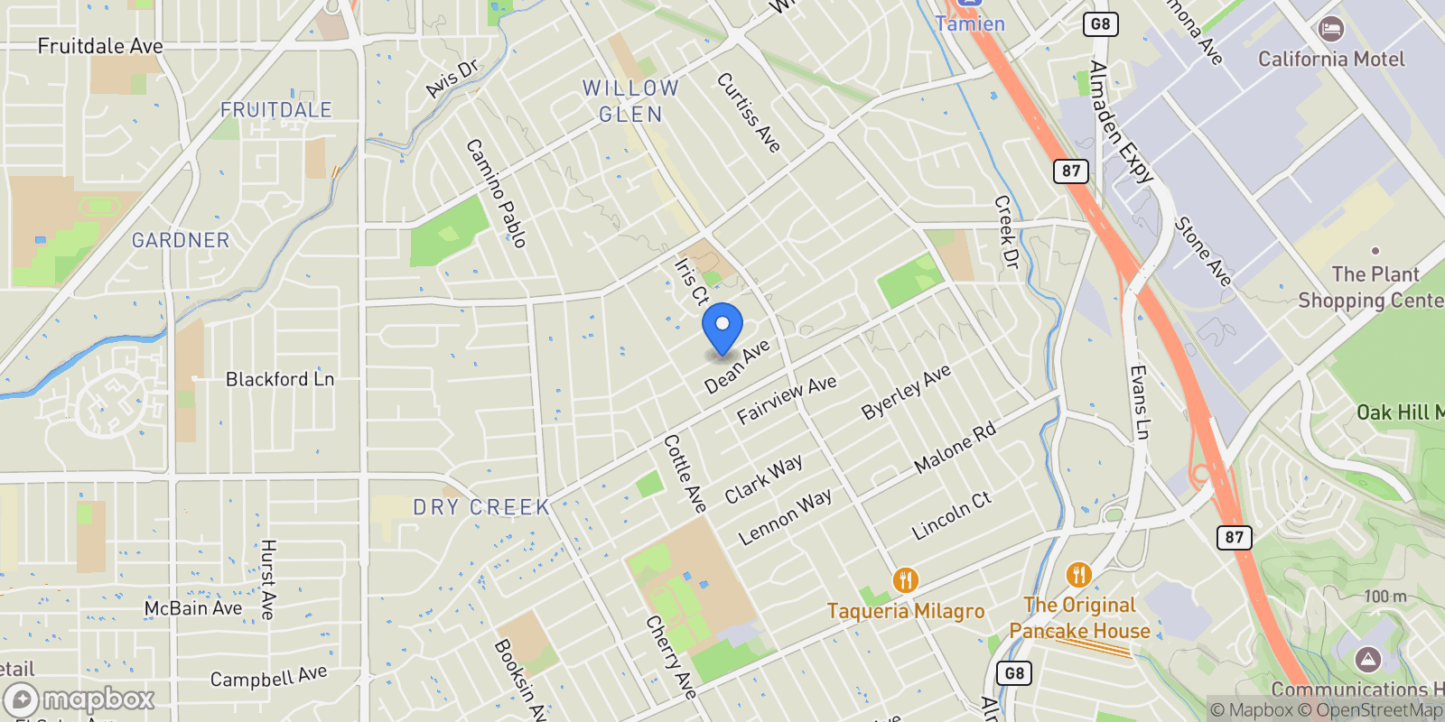 Map showing 1148 Willow Glen Way, San Jose, California, United States.