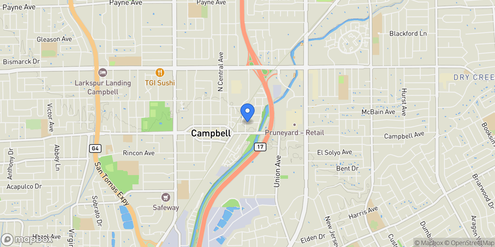 Map showing 68 Page Street, Campbell, California, United States.