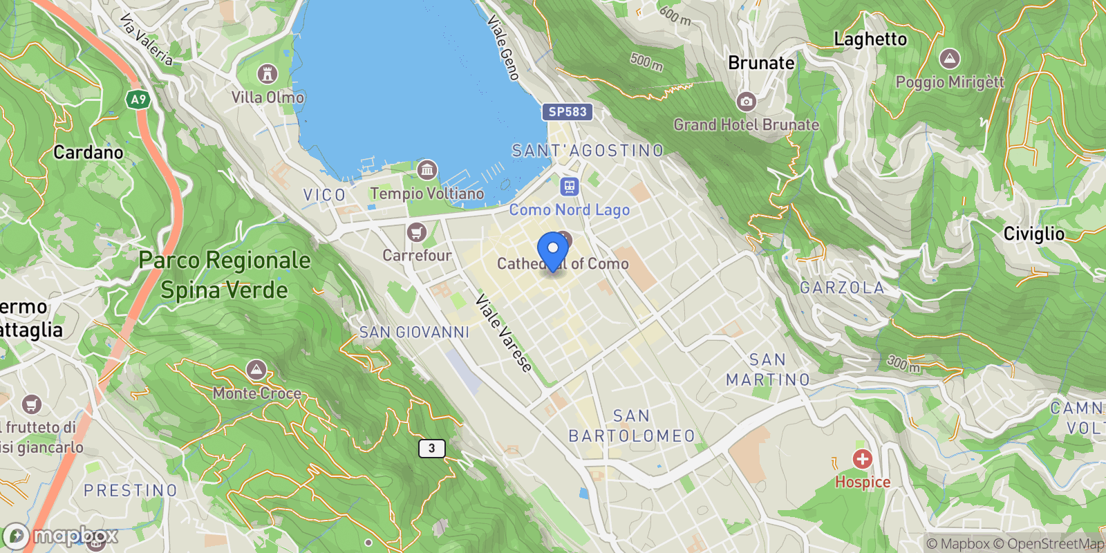 Map showing via Luini, Como, Lombardy, Italy.