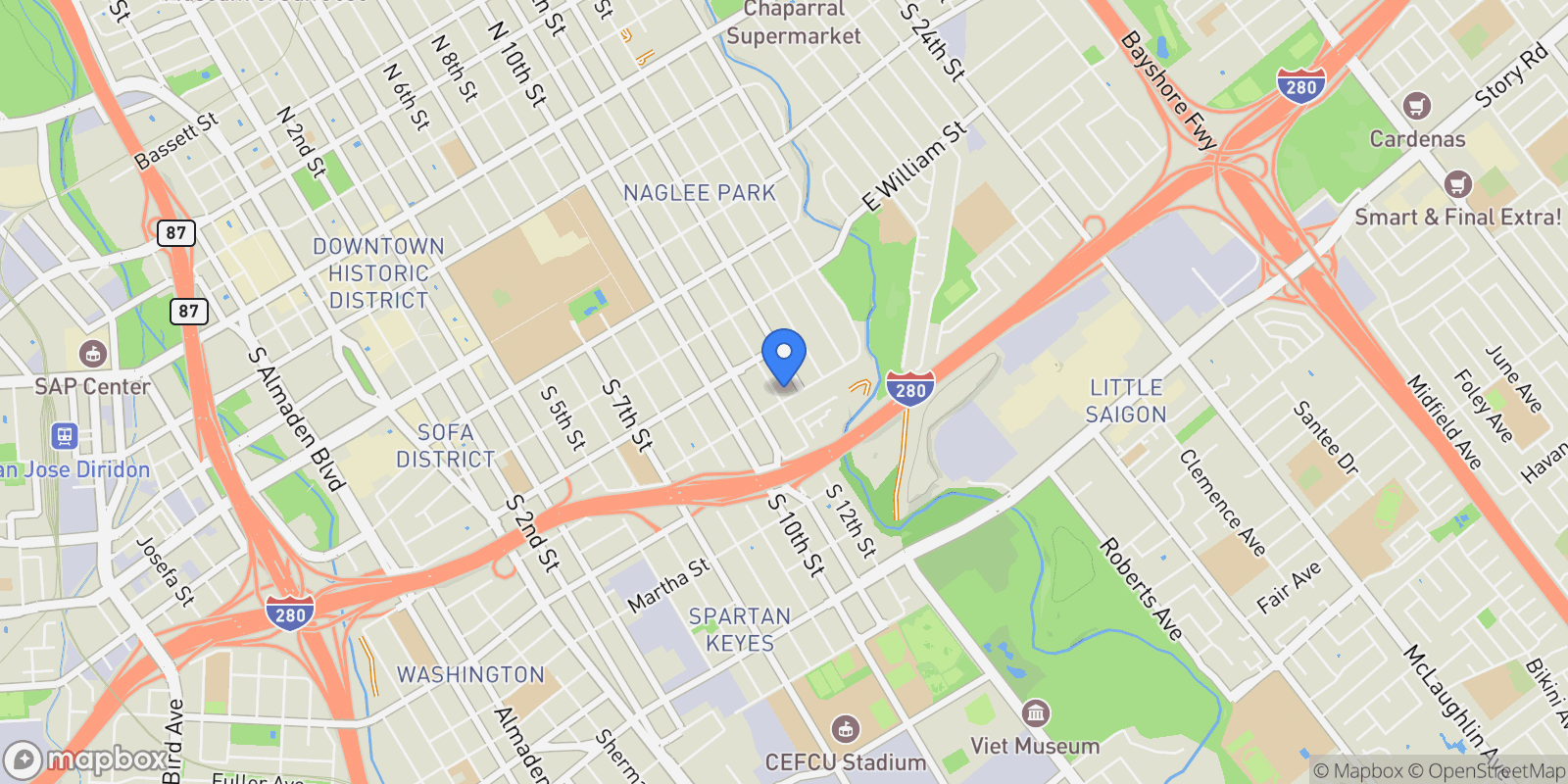 Map showing 680 S 12th Street, San Jose, California, United States.