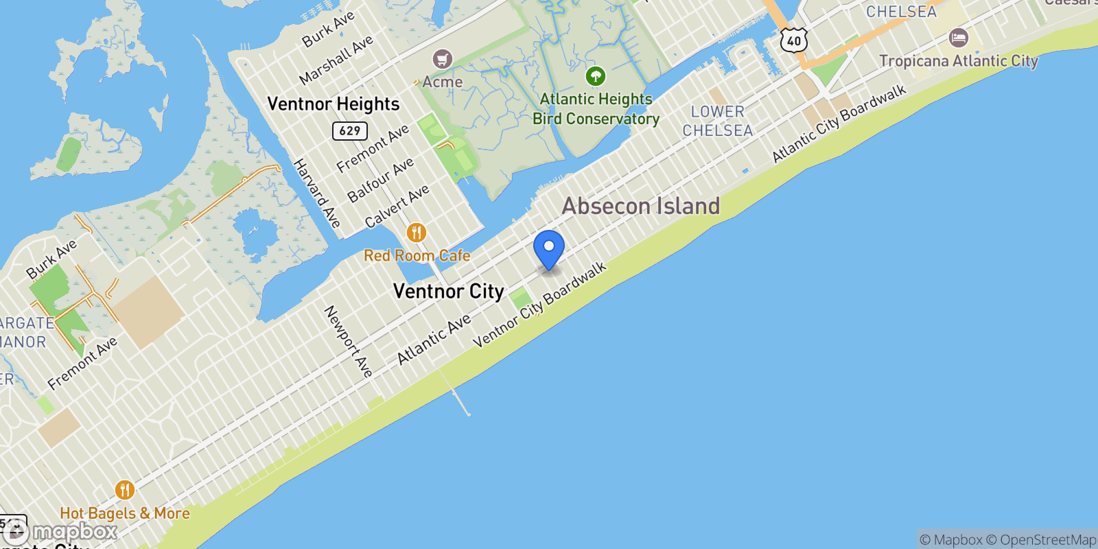 Map showing 5300 BOARDWALK AVE AVENUE #401-404, VENTNOR CITY, NJ 08406, Ventnor City, New Jersey, United States.
