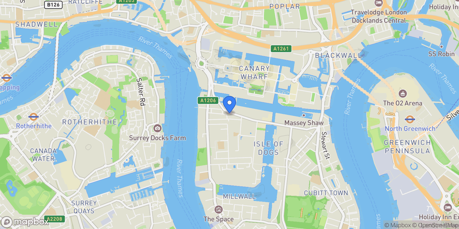 Map showing 1 Marsh Wall, London E14 9TP, UK, London, England, United Kingdom.