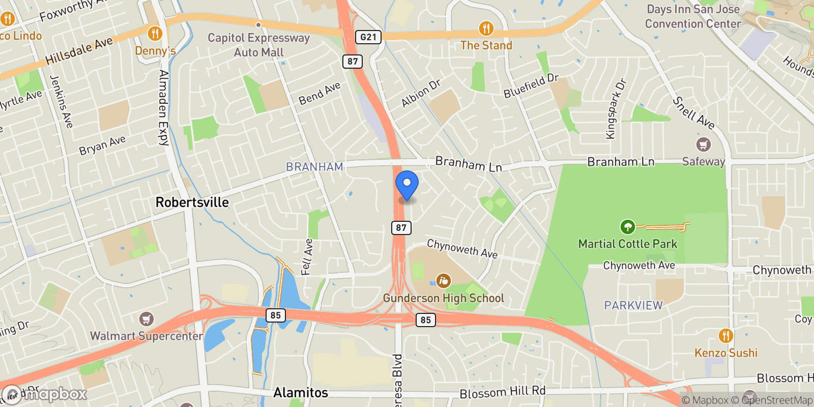 Map showing 4975 Chiles Drive, San Jose, California, United States.