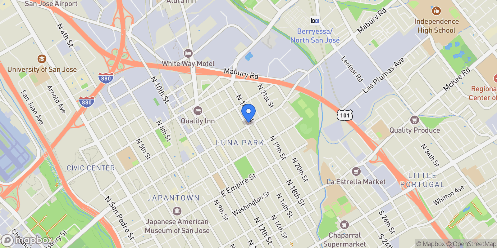 Map showing 805 E Taylor Street, San Jose, California, United States.