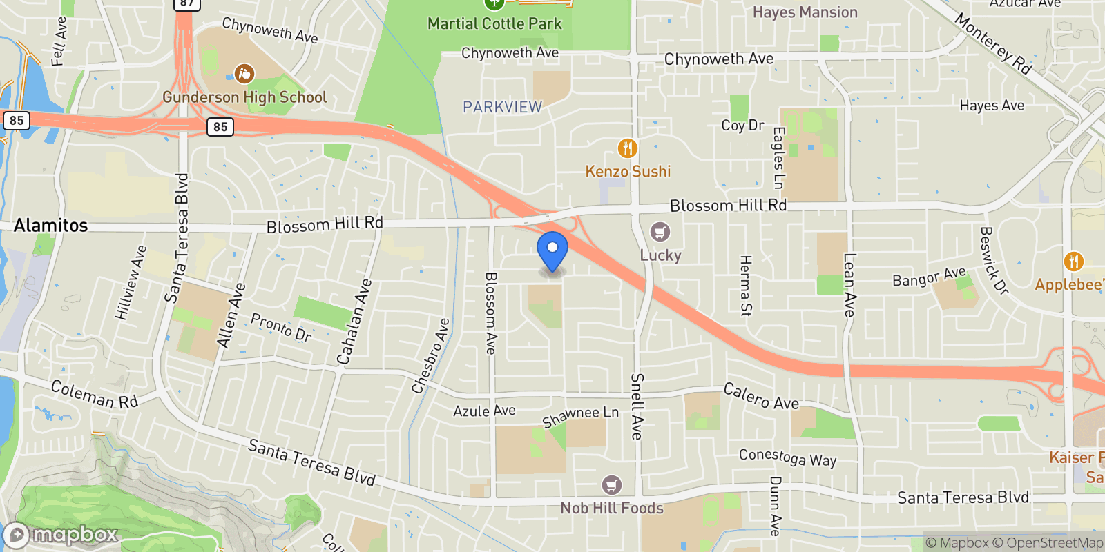 Map showing 521 Canton Drive, San Jose, California, United States.