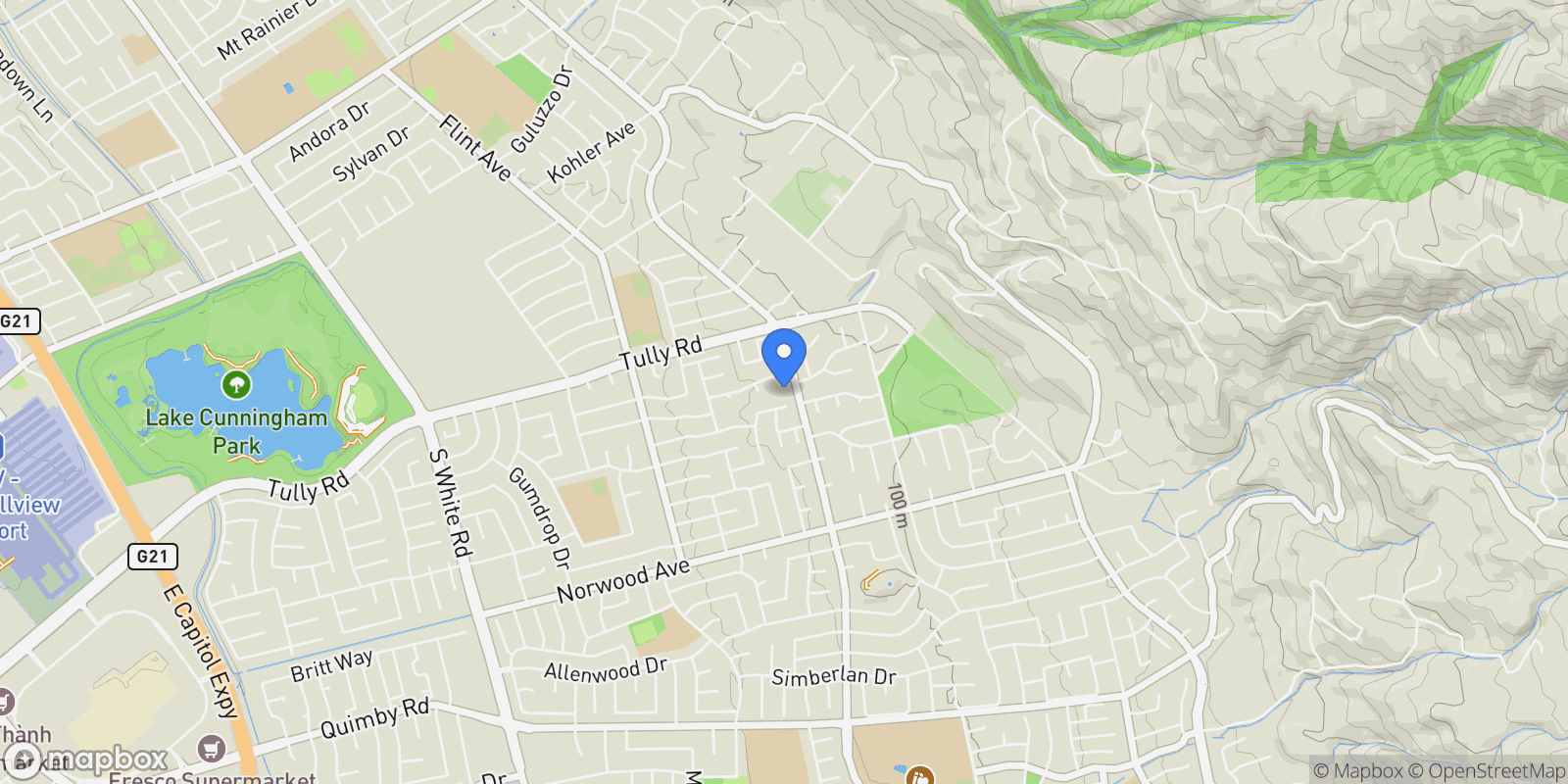 Map showing 2630 Raritan Place, San Jose, California, United States.