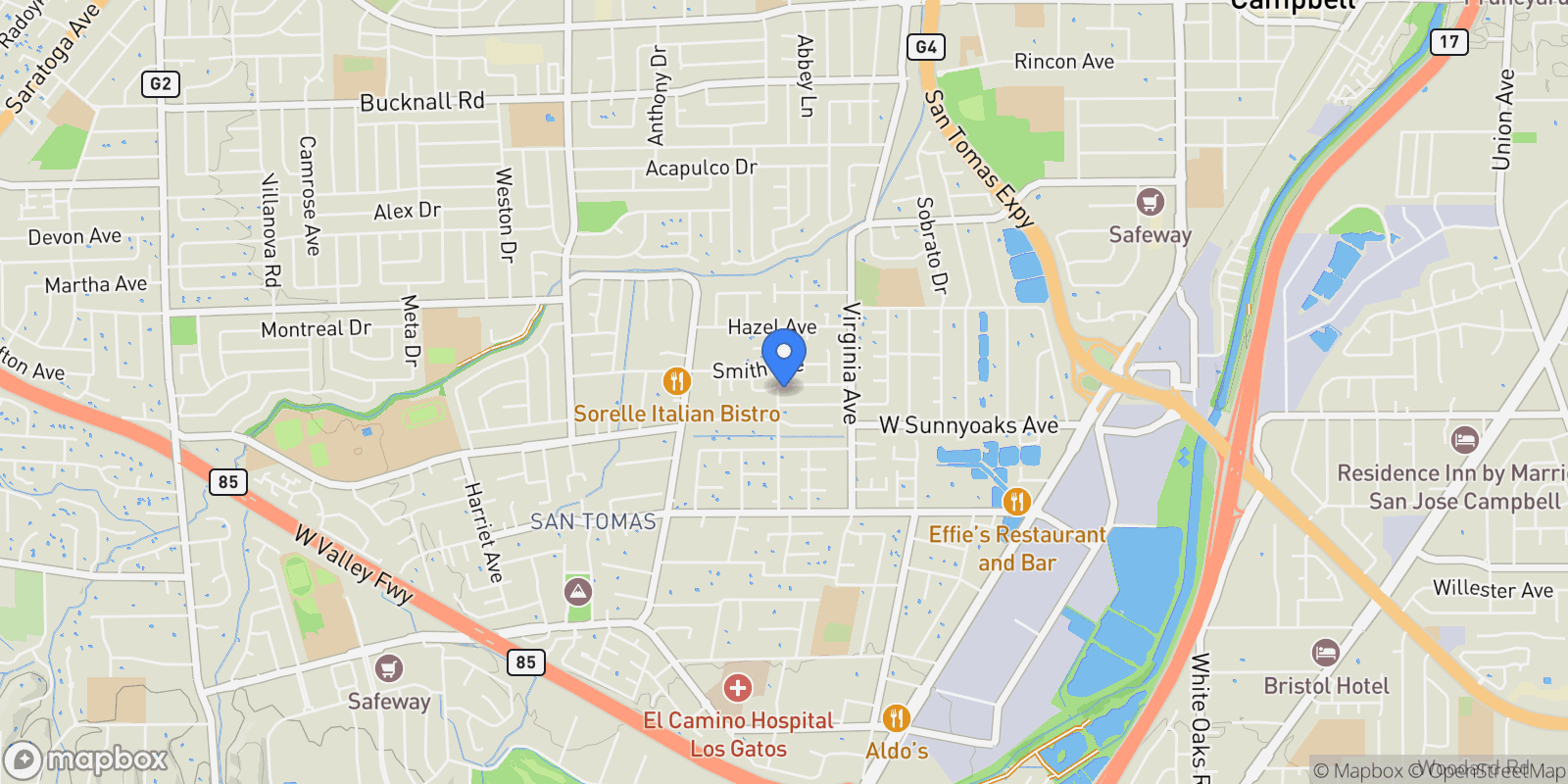 Map showing 1040 Linda Drive, Campbell, California, United States.