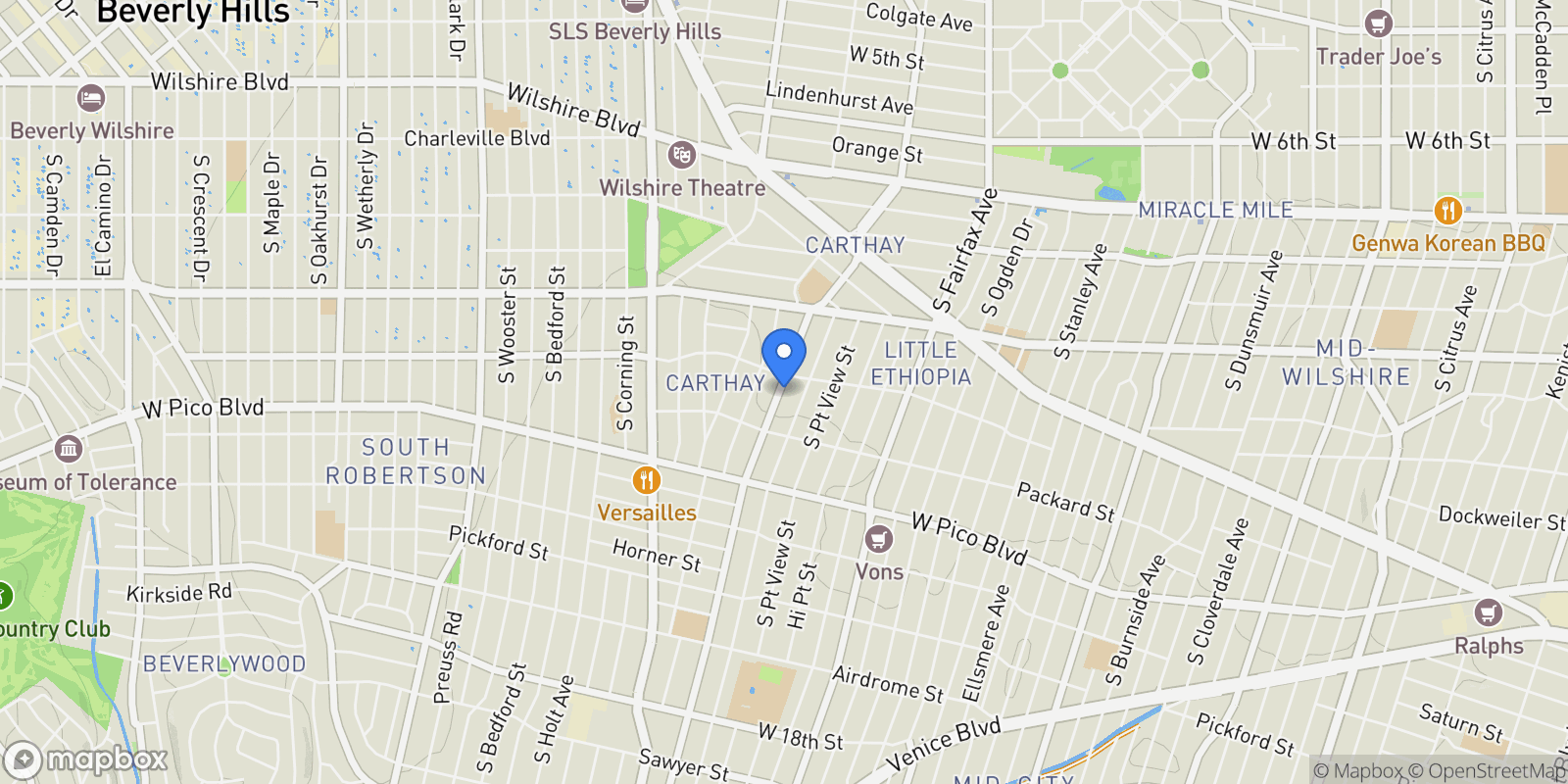 Map showing 1118 S Crescent Heights Boulevard, Los Angeles, California, United States.