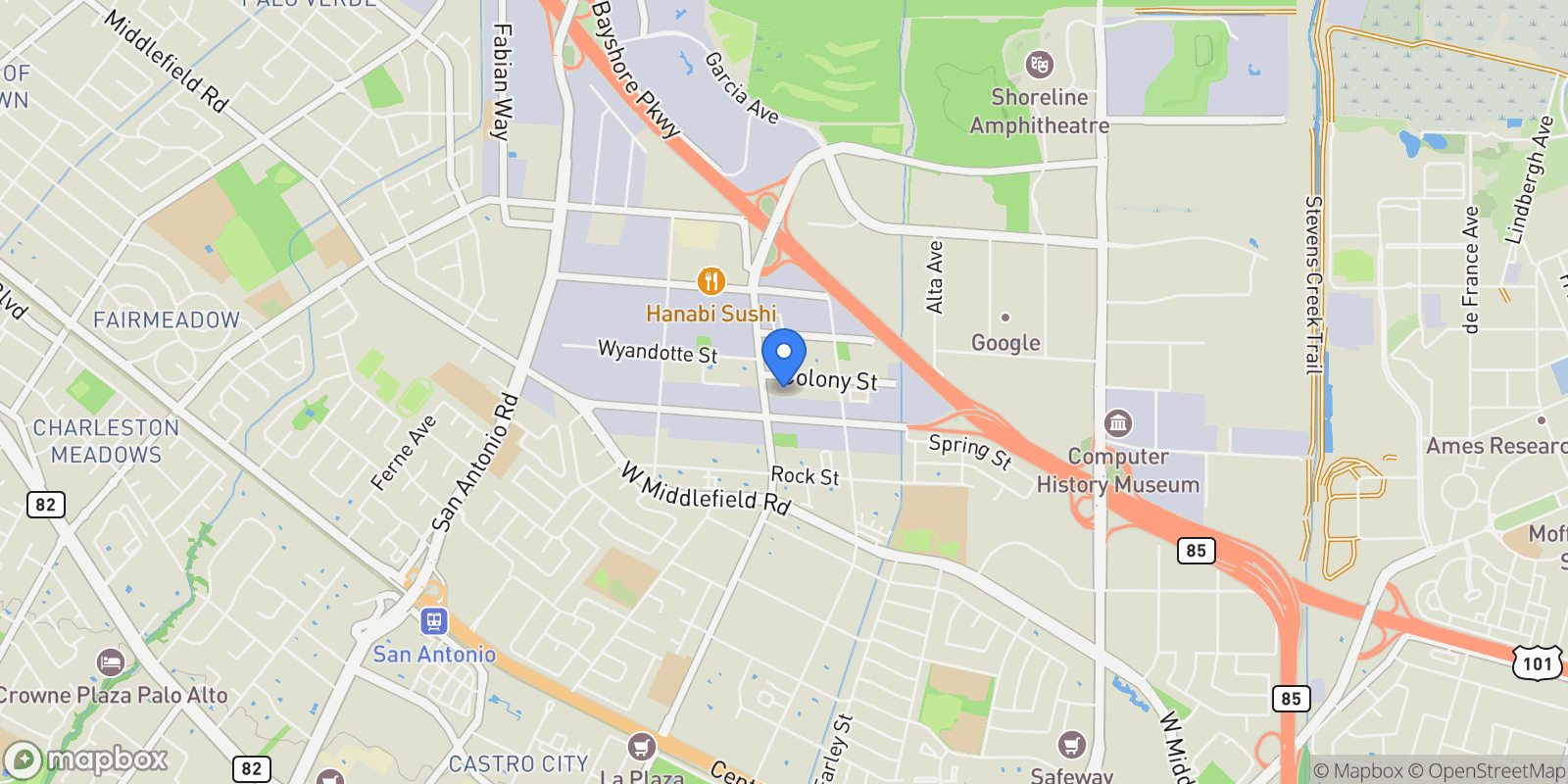 Map showing 2041 Atlas Loop, Mountain View, California, United States.
