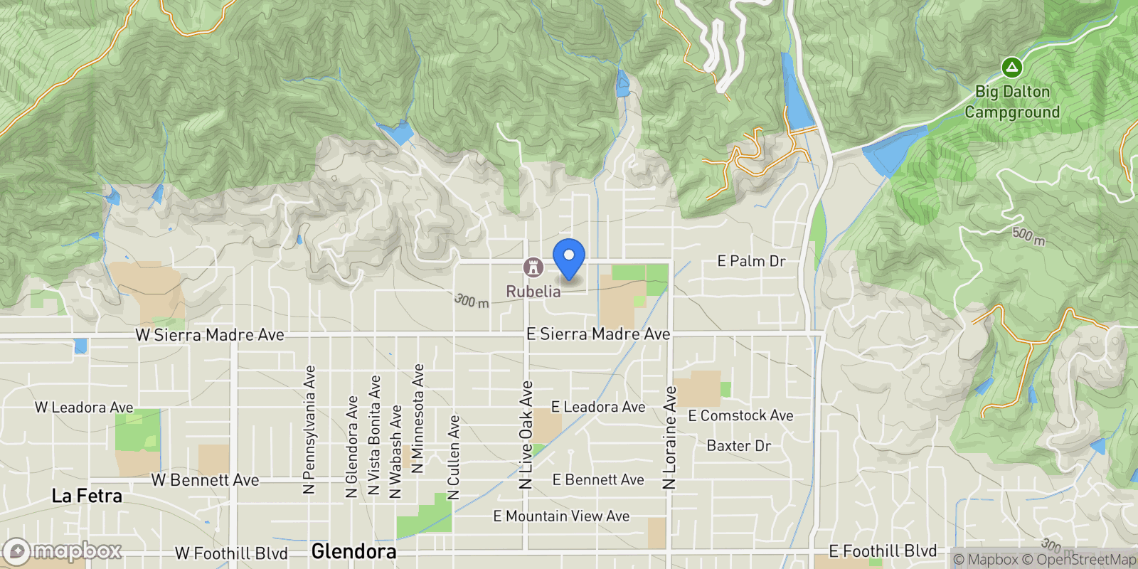 Map showing 820 N Verano Drive, Glendora, California, United States.