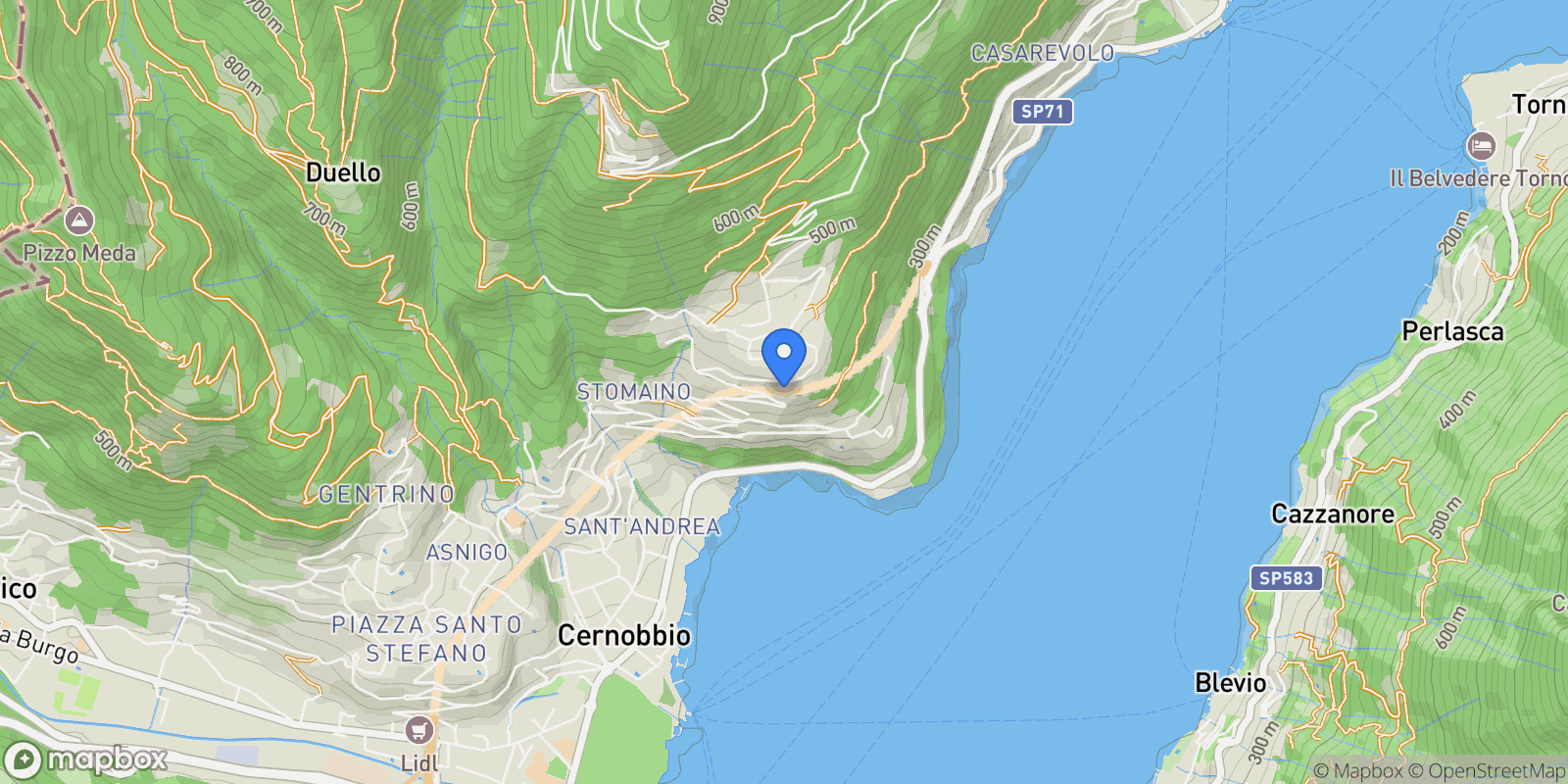 Map showing Via Monte Santo 83, Cernobbio, Lombardy, Italy.