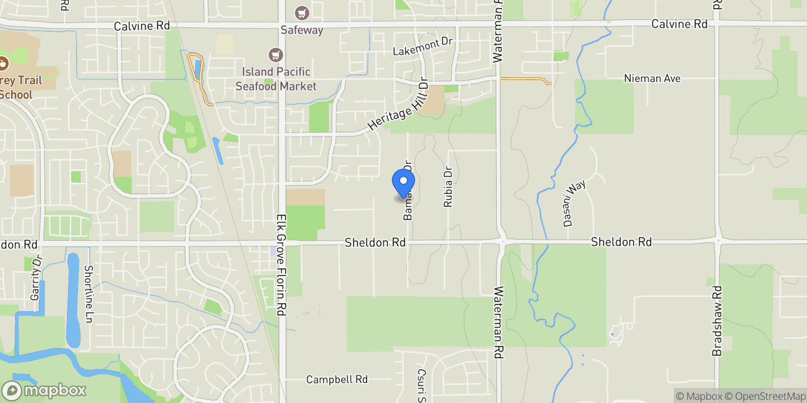 Map showing 8730 Bamarcia Drive, Elk Grove, CA 95624, Elk Grove, California, United States.