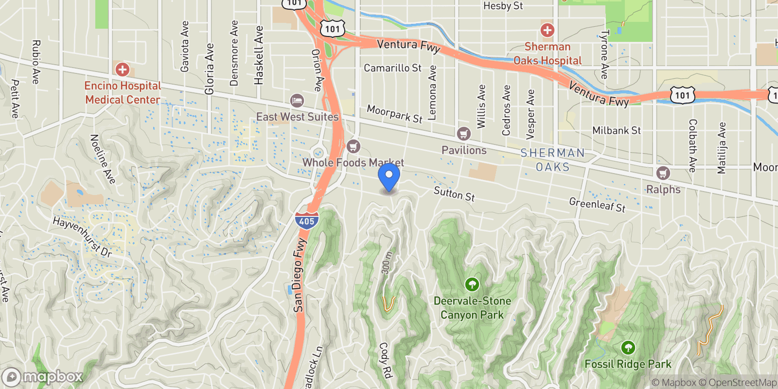 Map showing 15125 Valley Vista Boulevard, Los Angeles, California, United States.