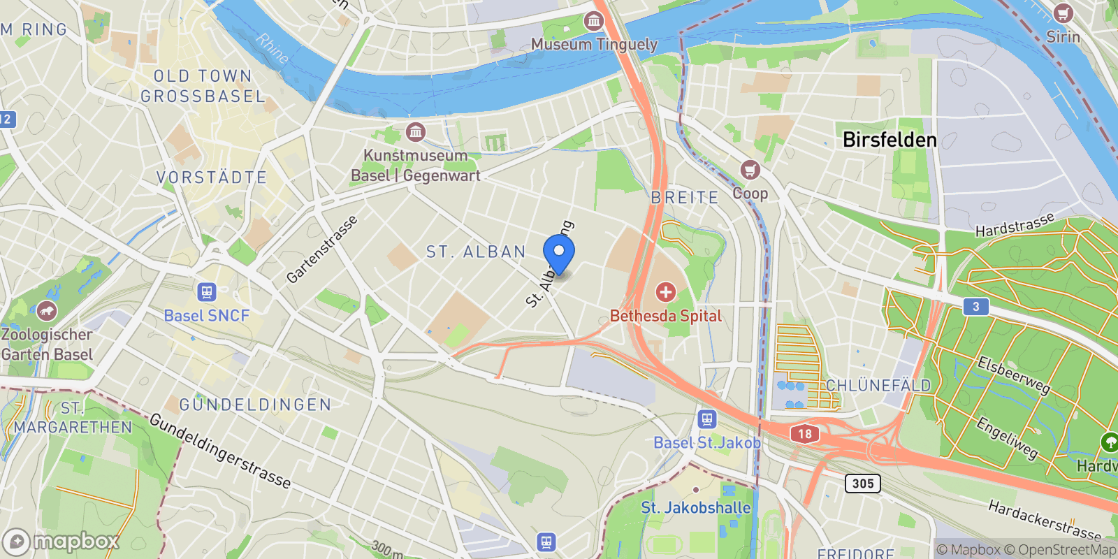 Map showing Basel, Basel City, Switzerland.