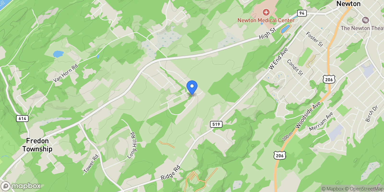 Map showing 22 Running Hills Dr, Fredon, NJ 07860, Andover Township, New Jersey, United States.