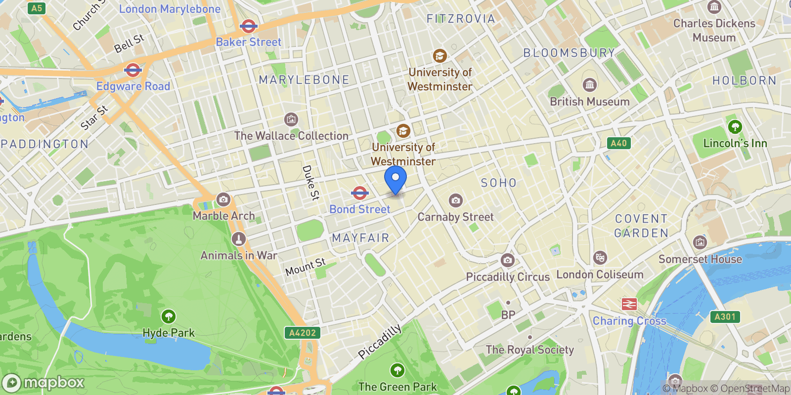 Map showing 22 Hanover Square, London, London, England, United Kingdom.
