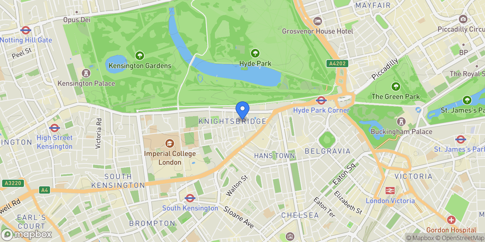 Map showing Trevor Place, London, London, England, United Kingdom.