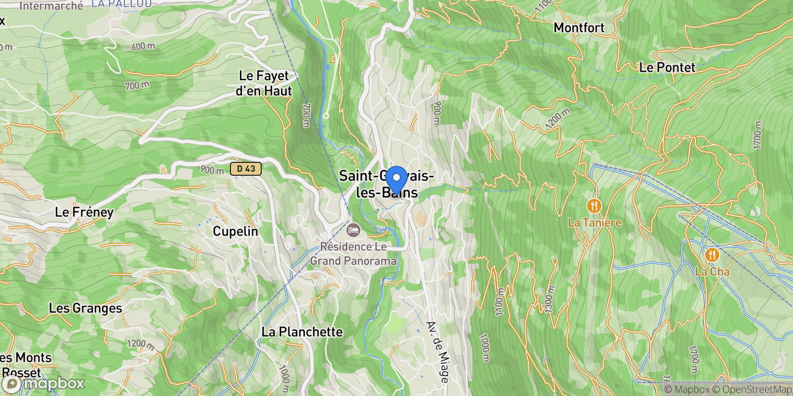 Map showing Saint-Gervais-les-Bains, Auvergne-Rhône-Alpes, France.