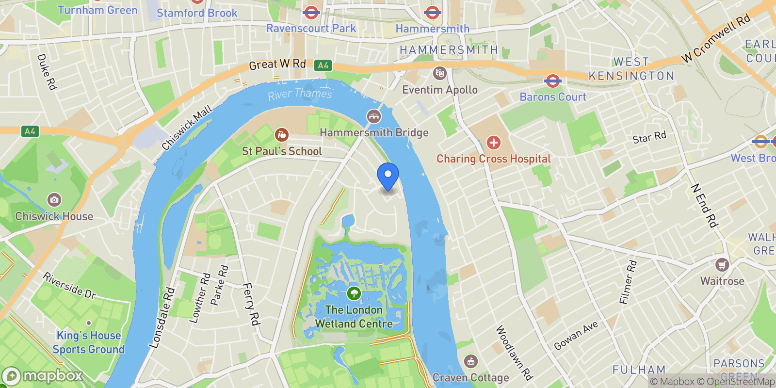 Map showing Tierney Lane, London, England, United Kingdom.