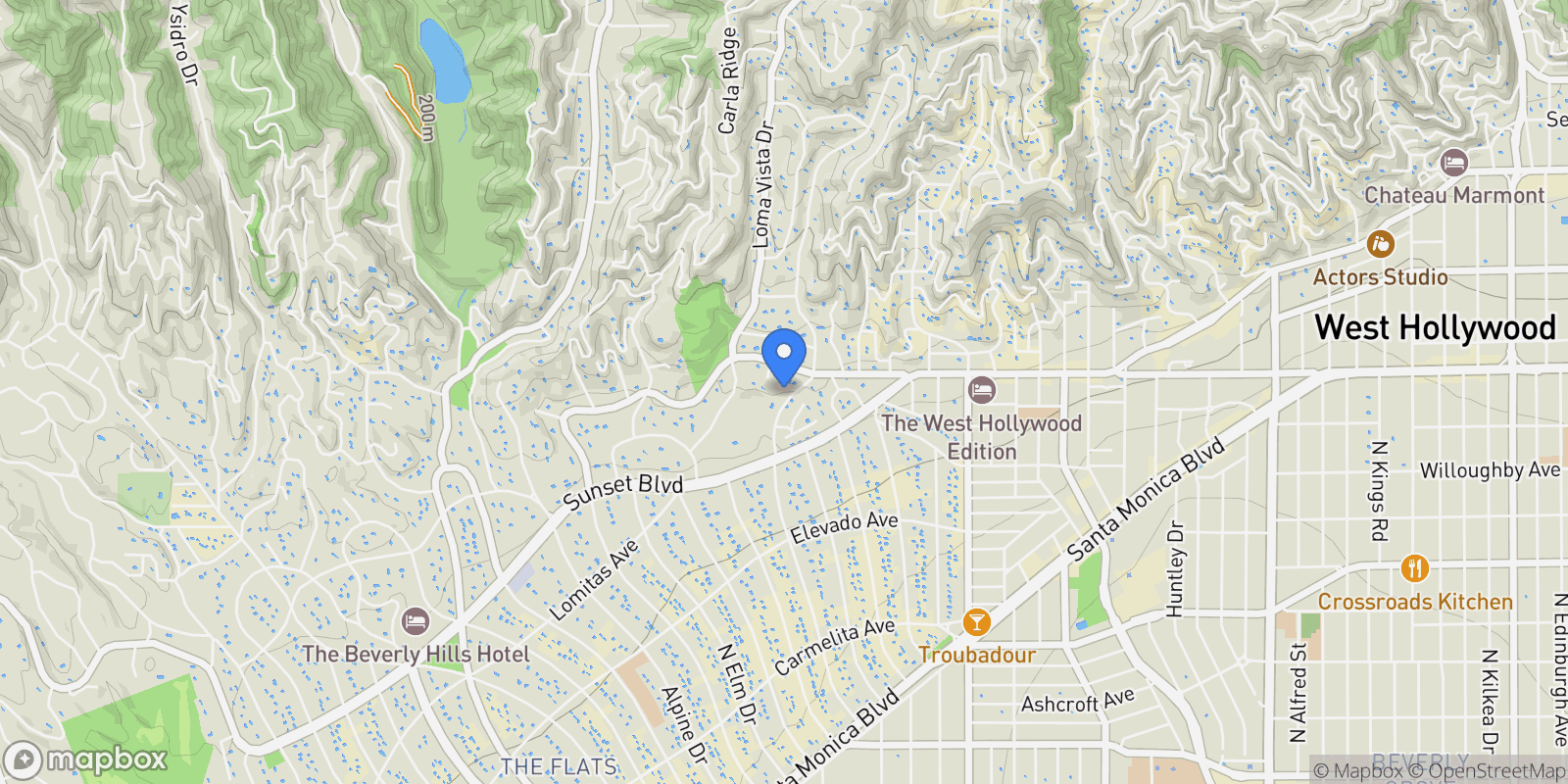 Map showing 811 N Hillcrest Road, Beverly Hills, California, United States.