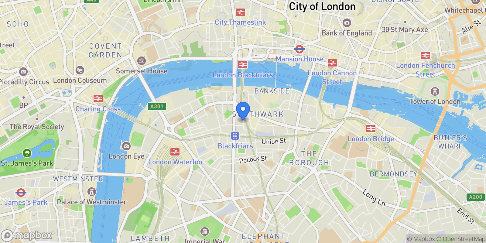 Map showing 1 Blackfriars Road, London, England, United Kingdom.