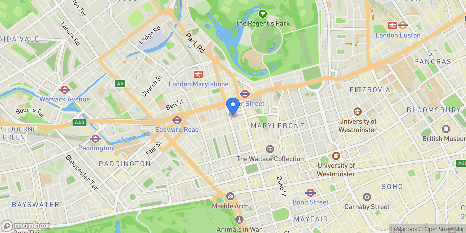 Map showing Oldbury Place, London, England, United Kingdom.