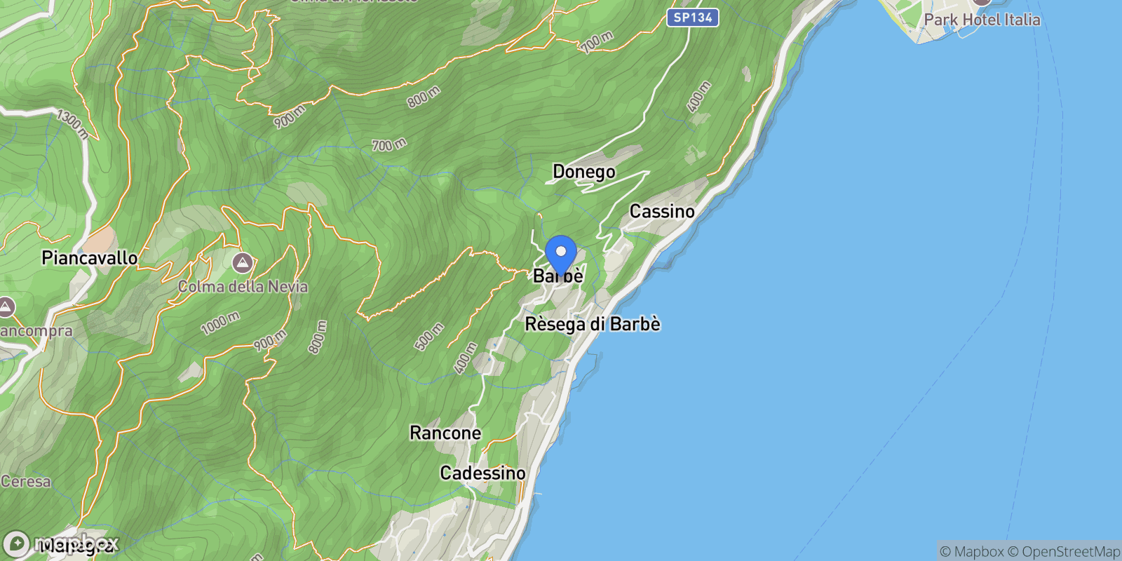 Map showing via al Donego, Barbè Superiore, Piedmont, Italy.