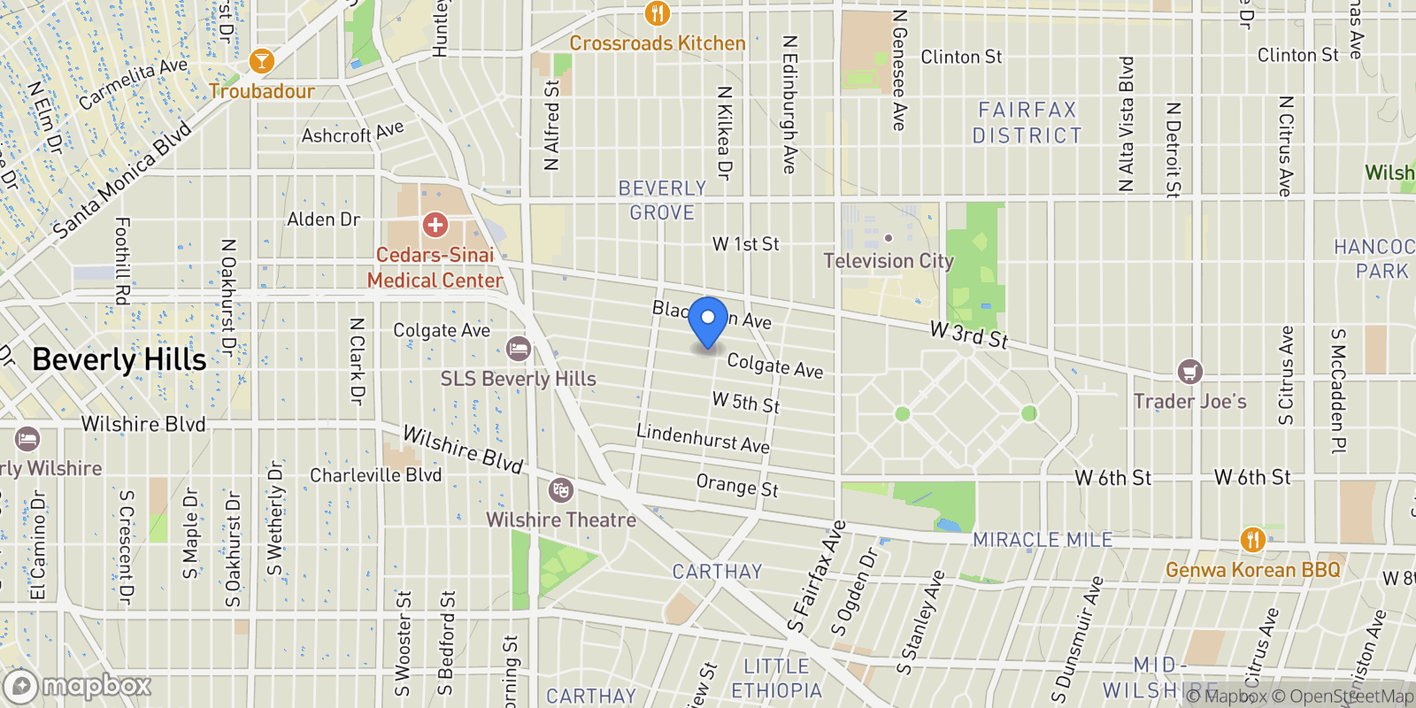 Map showing 6509 Colgate Avenue, West Hollywood, California, United States.