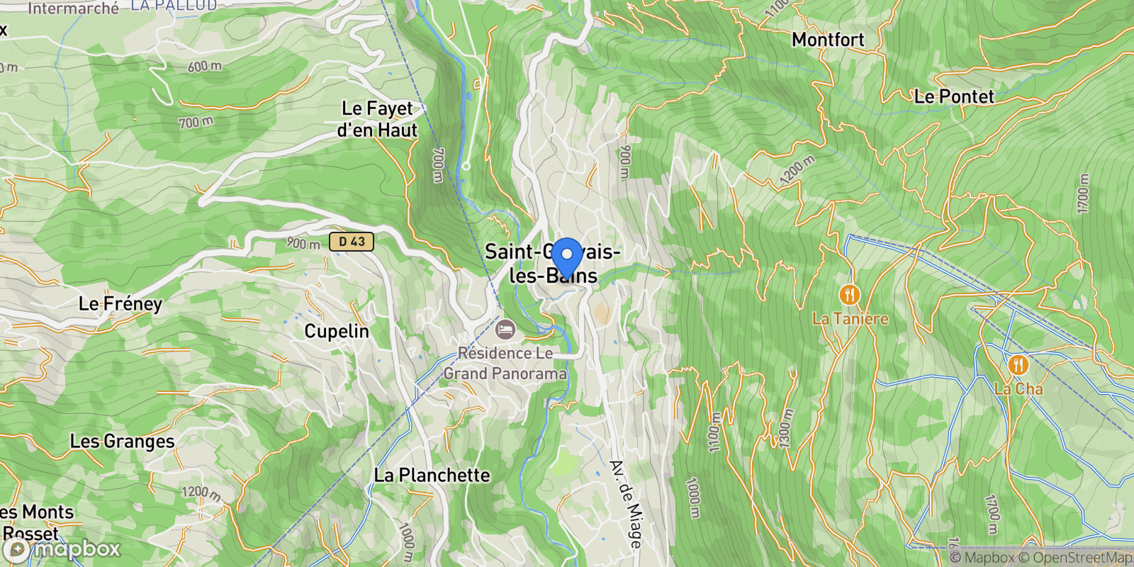Map showing Saint-Gervais-les-Bains, Auvergne-Rhône-Alpes, France.