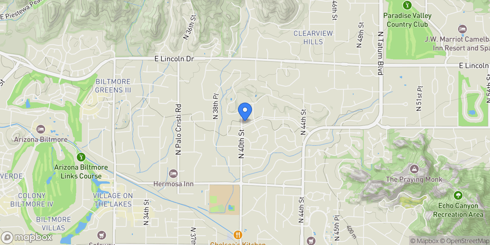 Map showing 4002 E MCDONALD Drive, Paradise Valley, AZ 85253, Paradise Valley, Arizona, United States.