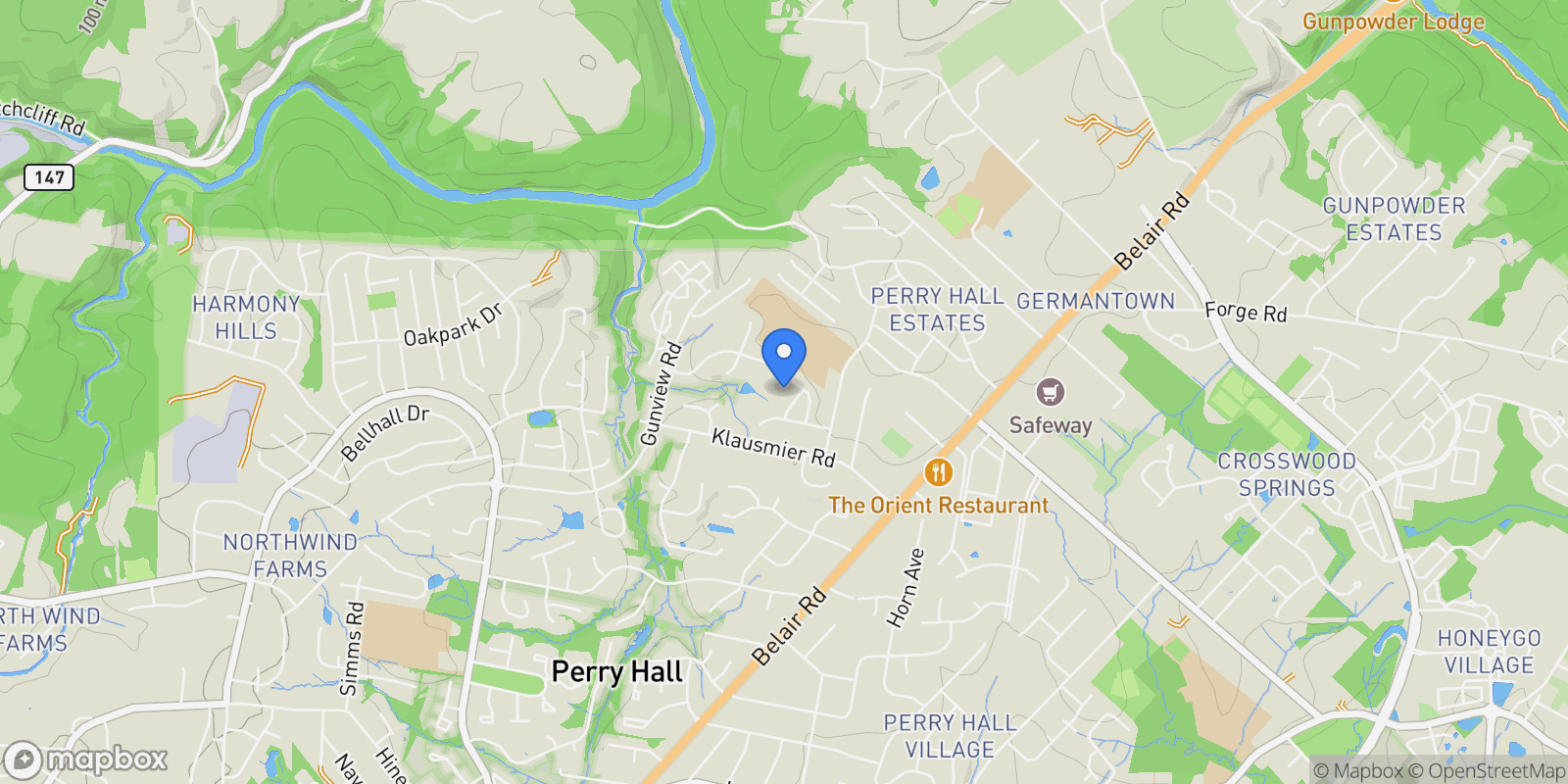 Map showing TBD MILNER RD ROAD #CYPRESS, NOTTINGHAM, MD 21236, Nottingham, Maryland, United States.
